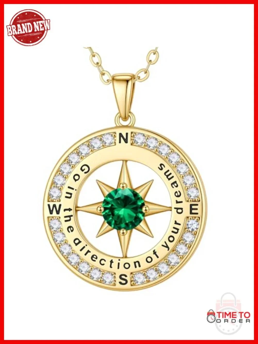 14K Gold Plated Compass Birthstone Necklace Graduation Gift